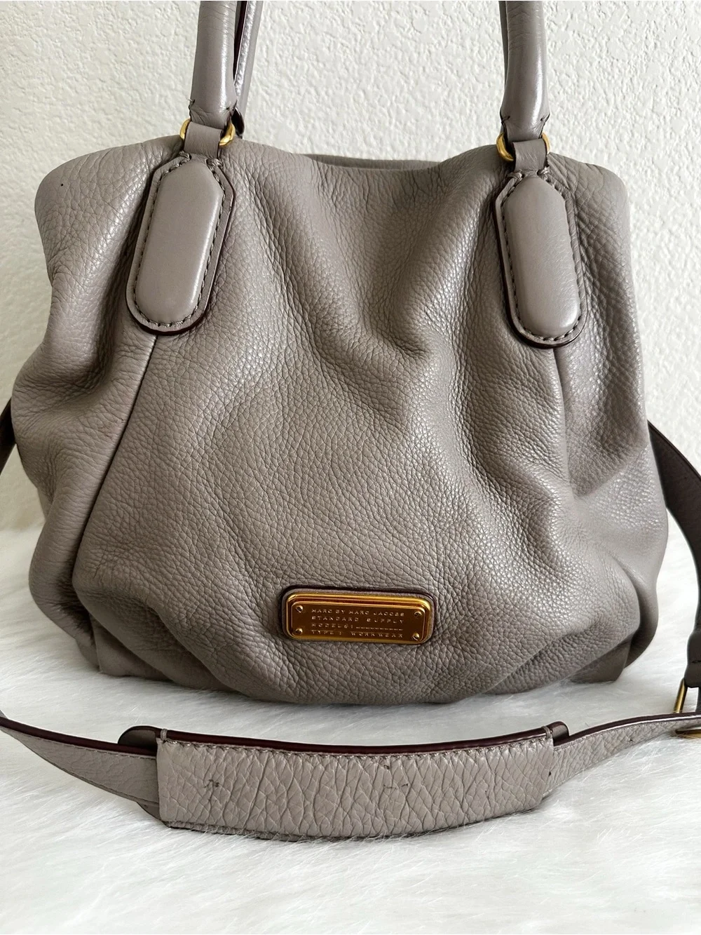Marc Jacobs Taupe Leather Satchel with Removable Strap